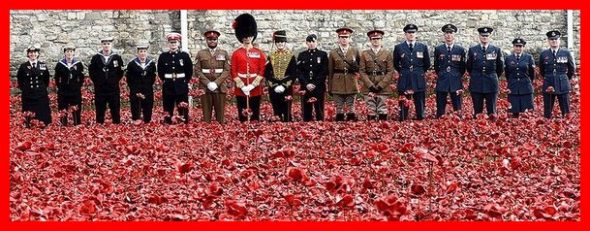 NO to arms trade: NO to the grotesque paradox. Poppies, Head of States, and hypocritical manipulators: What is the point of politicians attending ceremonial events to mourn the deaths of millions in the world wars when they are at the same time waging or provoking wars in their own countries? The Bridge MAG. Image