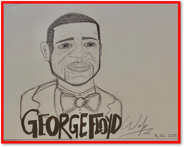 In George Floyd’s Memory: Observational drawing of George Floyd by Orchidée Wafo. The Bridge Magazine Young Contributor. The Bridge MAG. Image