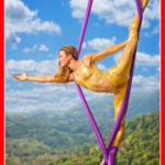 Christine Van Loo en tant que gymnaste aérienne à Airborne Arts au Costa Rica, son centre de retraite aérienne. Photo_ Crédit _ Airborne Arts