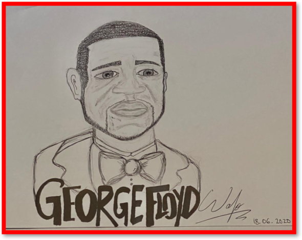 In George Floyd’s Memory: Observational drawing of George Floyd by Orchidée Wafo.  Since the conviction of George Floyd’s killer, very little has changed, whether it be in France, Belgium, Cameroon… The Bride MAG. Image 