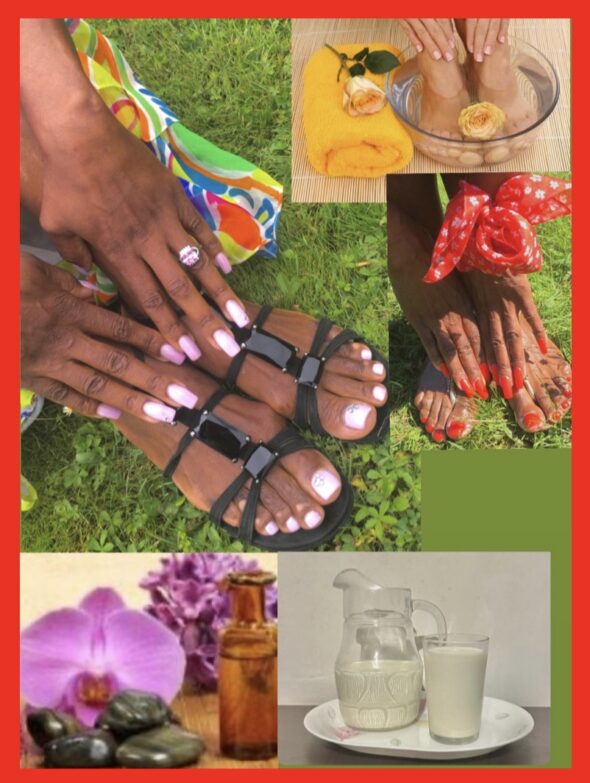 Milk may also be used in pedicure to smoothen dry feetAre your heels cracked and sore? A milk foot bath might be just what the dermatologist would advise. Soaking your feet in a mixture of a couple of cups of milk, in a tub of lukewarm water leaves you with a fresh skin. The Bridge MAG. Image