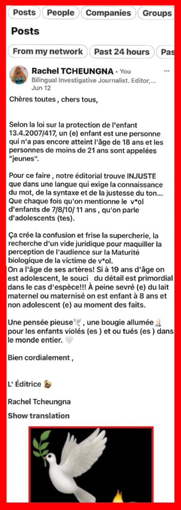 Le 12 juin 2026, notre éditorial déplorait l’absence de rigueur dans les termes pour identifier la victime lors des reportages des crimes par la Mainstream Media !!! Alors que cela pose des difficultés juridiques et conceptuelles majeures en droit pénal. Indigné par le manque de précision terminologique, The Bridge Magazine rendait hommage à la petite Lyhanna Rameau Bernard et par extension à tous les enfants du monde entier ayant subi le même sort sur son réseau professionnel en partageant ce qui suit : Retour sur image ci-dessous.The Bridge MAG. Image 